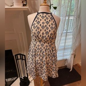 Navy and Cream Boutique High Neck Dress